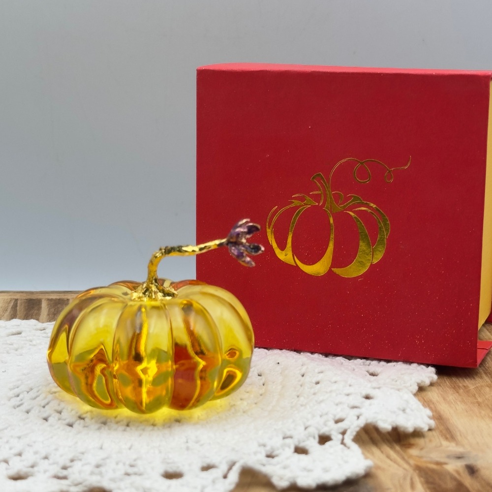 Glass Pumpkin Amber Gold Stem Flower Fall Decor Small 2in Harvest Cottagecore